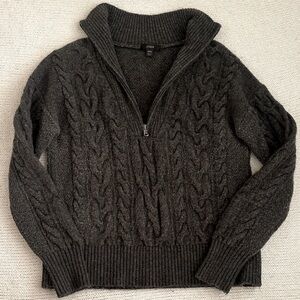 J Crew Merino Wool/Alpaca Cable Knit Quarter Zip Sweater Gray Size XXS